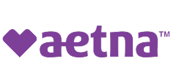 Aetna insurance company logo with purple heart symbol and text trademark.