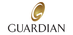 Guardian logo featuring gold oval rings above text on white background.