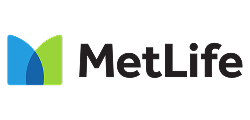 MetLife logo featuring blue and green curved shapes with black text on white background.