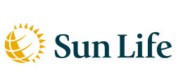 Sun Life logo featuring golden sun symbol with company name in dark blue text